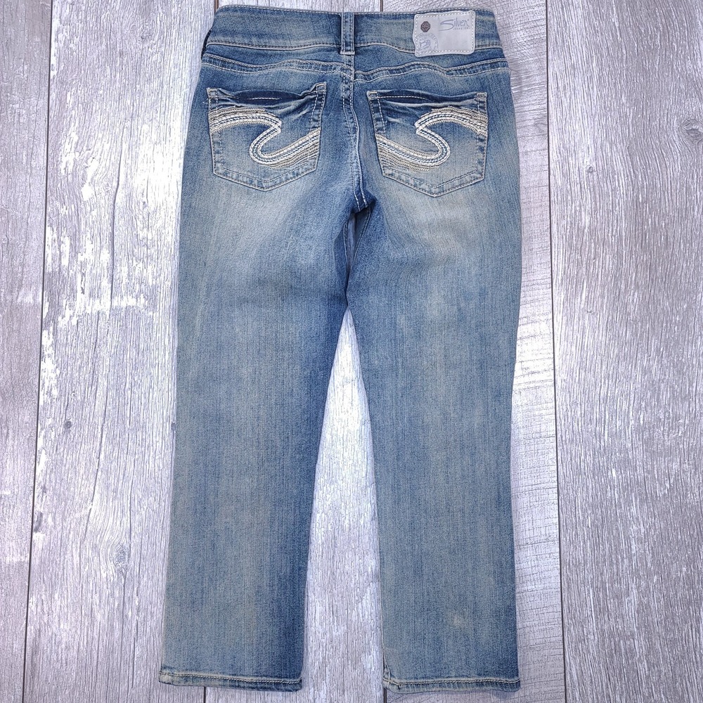 Silver Jeans Womens Suki Capri Size 27 Blue Wash Whiskering Thick Stitch Crop